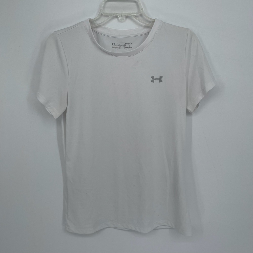 Under‎ Armour Women's White HeatGear Loose Short Sleeve Tech Tee T-Shirt Size M